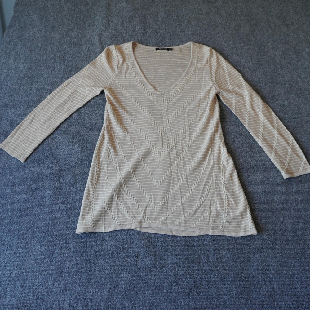 NIC+ZOE XS Tunic Top Chevron Knit‎ Long Sleeve Sheer Neutral Career Casual